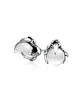 Bling Jewelry Gothic Punk Rocker Biker Jewelry White Translucent Opalite Ball Orb Dragon Claw Stud Earrings For Men For Women Silver Tone Black Oxidiz