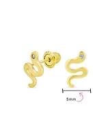 Bling Jewelry Minimalist Tiny Mini Cz Accent Garden Reptile Serpent Snake Stud Earrings For Women 14K Yellow Gold Safety Clutch Screw back