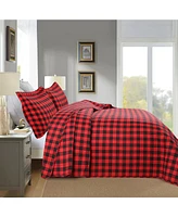 MarCielo 3 Pcs Christmas Red Buffalo Plaid Check Quilt Bedspread Set King