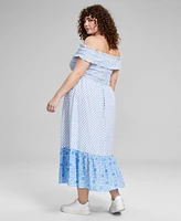 And Now This Trendy Plus Cotton Off-The-Shoulder Smocked Dress, Created for Macy's