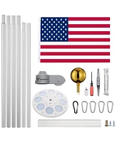 Yescom 30 Ft Sectional Aluminum Flag Pole Kit with Led Solar Light Us Flag Garden