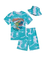 Teenage Mutant Ninja Turtles Toddler Boys Michelangelo Surfboard T-Shirt Shorts and Hat 3 Piece Outfit Set to - Turquoise tie