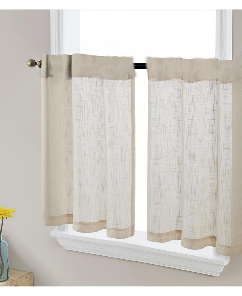 Hlc.me Abbey Faux Linen Textured Semi Sheer Privacy Light Filtering Transparent Rod Pocket Short Thick Cafe Curtain Tiers for Small Windows