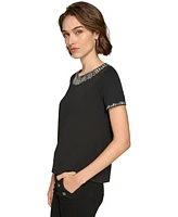 Karl Lagerfeld Paris Women's Crystal-Neck T-Shirt