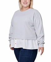 Ny Collection Plus Long Sleeve Two-Fer Top with Gathered Inset