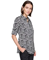 Karl Lagerfeld Paris Women's Logo-Print Button-Up Shirt