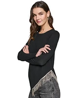 Karl Lagerfeld Paris Women's Asymmetrical Crystal-Trim Sweater