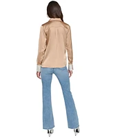 Karl Lagerfeld Paris Women's Rhinestone-Cuff Button-Down Top