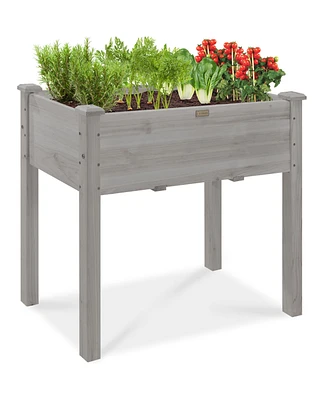 Best Choice Products 34x18x30in Raised Garden Bed, Elevated Wood Planter Box for Kids, Patio w/ Bed Liner - Gray