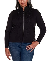 Belldini Black Label Plus Rhinestone-Zip Embellished Cardigan Sweater