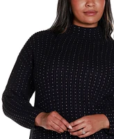 Belldini Black Label Plus Embellished Mock Neck Ribbed Sweater