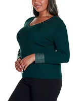 Belldini Black Label Plus Size Rhinestone-Trim Ribbed Sweater