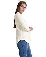 Dkny Jeans Petite Cotton Collared Button-Front Shirt