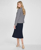 Tommy Hilfiger Womens Gingham Puff Sleeve Blazer Pleat Sleeve Button Front Shirt Pleated Pull On Midi Skirt