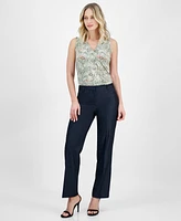 Anne Klein Women's Wide-Leg Mid-Rise Dressy Denim Pants