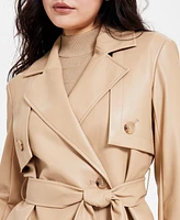 Anne Klein Women's Faux-Leather Belted Short Trench Jacket