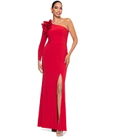 Xscape Women's Single-Sleeve Ruffle-Trim Evening Gown