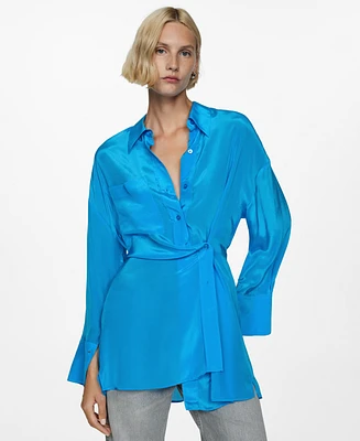 Mango Women's Asymmetrical Closure Long Satin Shirt