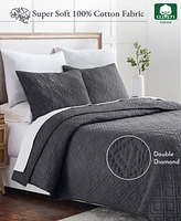 California Design Den Hand-Quilted 100% Cotton Quilt Set, Pre-Softened, 3 Piece Quilt & Sham Set by