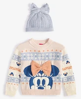 Disney Toddler & Little Girls Minnie Mouse Intarsia Sweater & Cable-Knit Beanie, 2 Piece Set