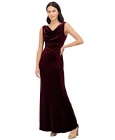 Eliza J Petite Cowlneck Velvet Rhinestone-Dotted Evening Gown