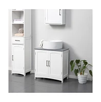 Slickblue White Pedestal Sink Storage Cabinet – Under Sink Cabinet with Double Doors for Organized Bathroom