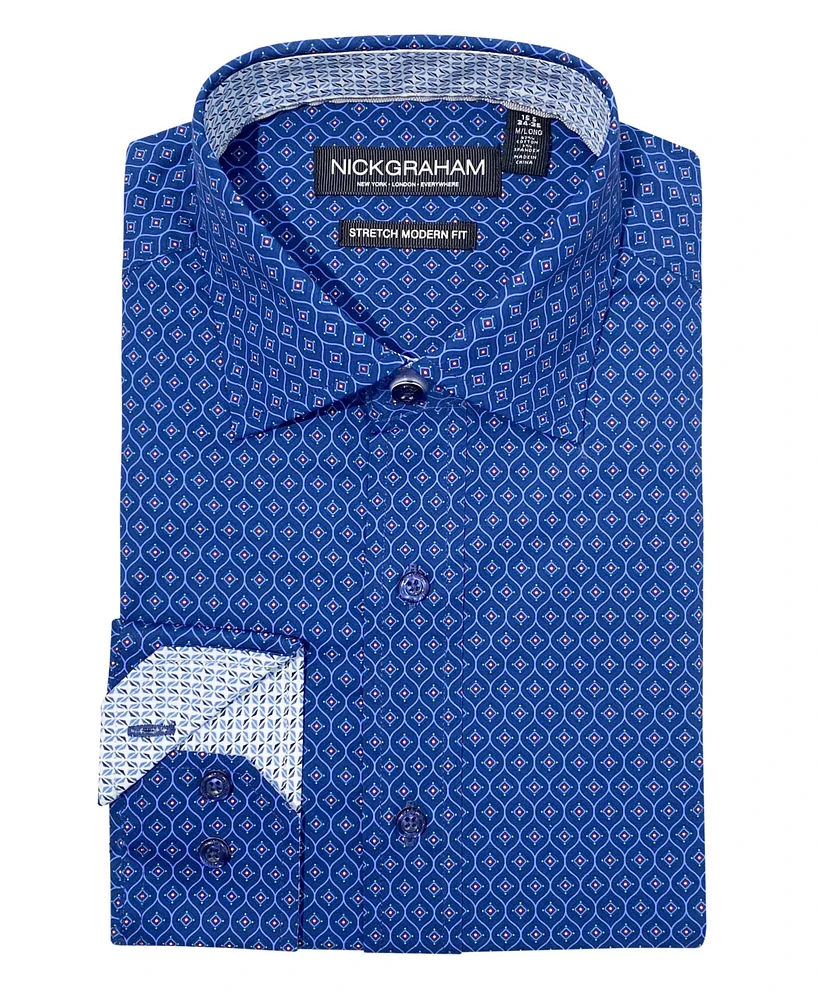 Nick Graham Men's Modern Fit Wave Medallion Dress Shirt