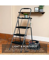 Best Choice Products 3-Step Portable Folding Anti-Slip Steel Ladder w/ Hand Grip, Utility Tray, 330lb Capacity