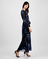 Robbie Bee Women's Printed Surplice-Neck Maxi Dress