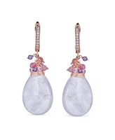 Bling Jewelry Natural Pink Rose Quartz Teardrop Bead Accent Drop Earrings Gold Plated