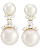 Grown With Love Cultured Freshwater Pearl (7 & 10-1/2mm) & Lab Grown Diamond (3/8 ct. t.w.) Double Drop Earrings in 14k Gold