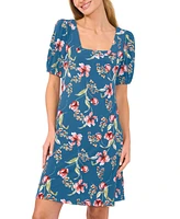 CeCe Women's Floral Square Neck Puff Short Sleeve Dress