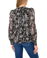 CeCe Women's Paisley Long-Sleeve Smocked Cuff Tie-Neck Top