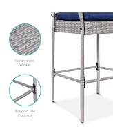 Best Choice Products Set of 2 Wicker Bar Stools w/ Cushion, Footrests, Armrests for Patio, Pool, Deck