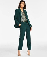 Anne Klein Womens Tulla Printed Tie Neck Blouse Mid Rise Straight Leg Ankle Pants Notch Collar One Button Jacket