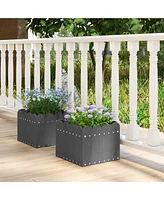 2 Pack Square Planter Box with Drainage Gaps for for Front Porch Garden Balcony-Gray