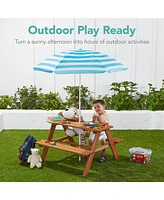 Best Choice Products Kids Wooden Picnic Table, Outdoor Activity Table w/ Adjustable Umbrella, Seats