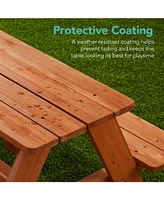 Best Choice Products Kids Wooden Picnic Table, Outdoor Activity Table w/ Adjustable Umbrella, Seats