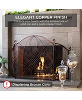 Best Choice Products 3-Panel 55x33in Wrought Iron Fireplace Safety Screen Decorative Scroll Spark Guard Cover