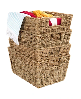 Best Choice Products Set of 4 Multipurpose Stackable Seagrass Storage Laundry Organizer Baskets w/ Handles