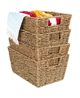 Best Choice Products Set of 4 Multipurpose Stackable Seagrass Storage Laundry Organizer Baskets w/ Handles