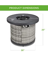 Best Choice Products 32in Round Fire Pit Table, 50,000 Btu Outdoor Wicker Patio Firepit w/ Cover, Tank Holder