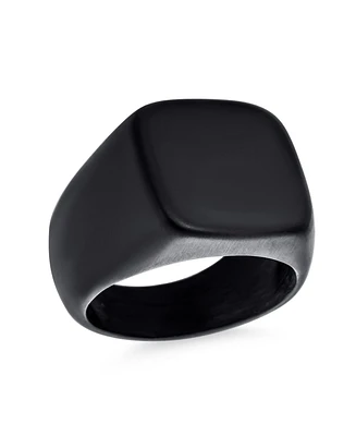 Bling Jewelry Mens Large Square Black Signet Ring Stainless Steel Polished Matte Finish