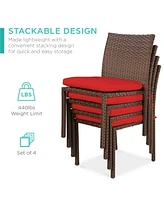 Best Choice Products Set of 4 Stackable Outdoor Patio Wicker Chairs w/ Cushions, Uv-Resistant Finish