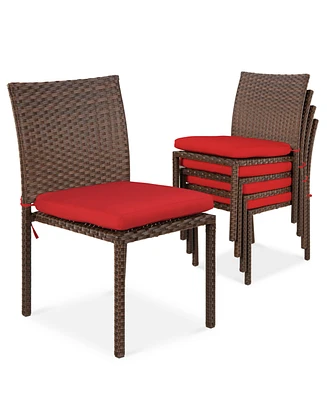 Best Choice Products Set of 4 Stackable Outdoor Patio Wicker Chairs w/ Cushions, Uv-Resistant Finish