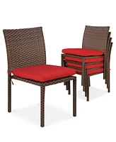 Best Choice Products Set of 4 Stackable Outdoor Patio Wicker Chairs w/ Cushions, Uv-Resistant Finish