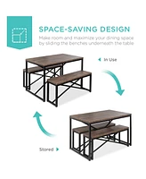 Best Choice Products 45.5in 3-Piece Bench Style Dining Furniture Set, 4-Person Dinette w/ 2 Benches, Table