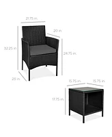 Best Choice Products 3-Piece Outdoor Wicker Conversation Patio Bistro Set, w/ 2 Chairs