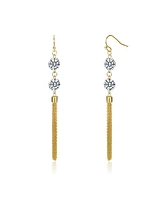 Genevive Sterling Silver 14K Gold Plated with Cubic Zirconia Chain Fringe Dangle Earrings