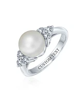 Bling Jewelry Bridal Party Cz Halo Side Stones White Solitaire Freshwater Cultured Pearl Engagement Cocktail Ring For Women .925 Sterling Silver